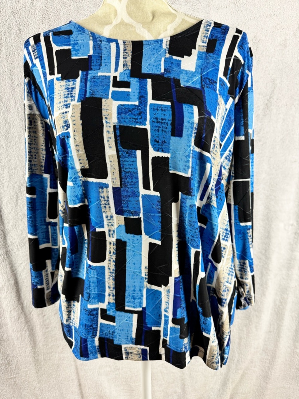 TanJay Blue Abstract Print 3/4 Sleeve Women's Top Lg